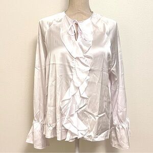 Elegant White Satin Ruffle Blouse